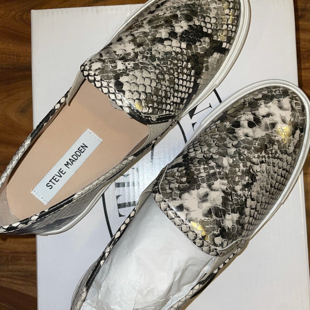 Steve Madden metallic snake slip ons